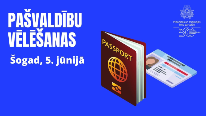 Uz spilgti zilā fona pases un eID kartes attēls