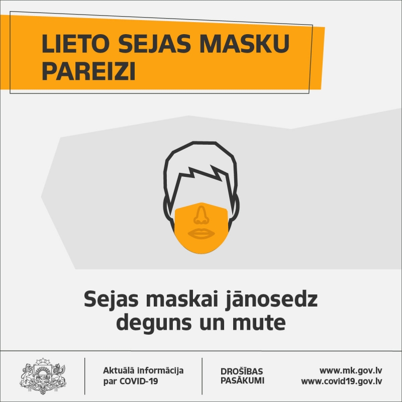 Informatīvs materiāls - lieto sejas masku pareizi!