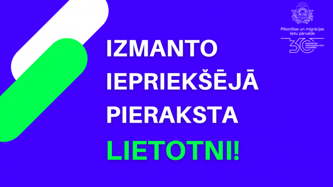Uzraksts uz spilgta fona: "Izmanto iepriekšējā pieraksta lietotni!"
