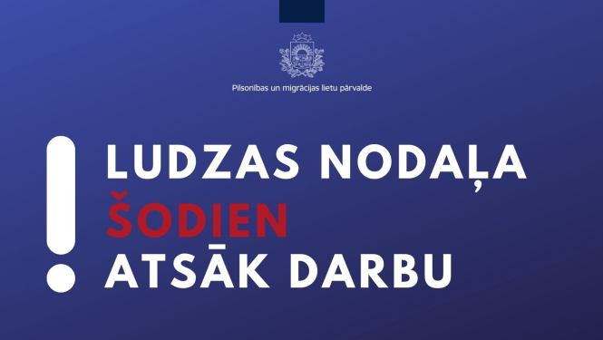 Teksts uz zilā fona "Ludzas nodaļa šodien atsāk darbu"
