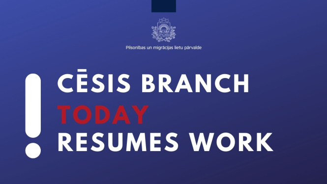 Text on blue background - Cesis branch today resumes work 