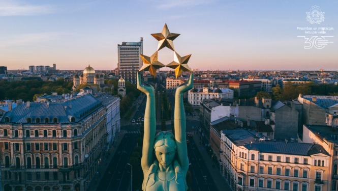 Latvijas brīvības piemineklis no putnu skata