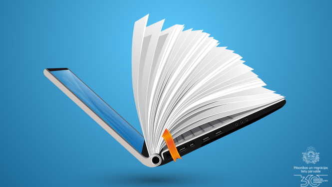 atvērts planšetdators ar lappusēm kā grāmatā