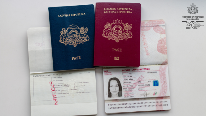 Uz galda četras pases: Latvijas pilsoņa un Latvijas nepilsoņa pases, UN DIVAS PASES ATVĒRTĀ VEIDĀ