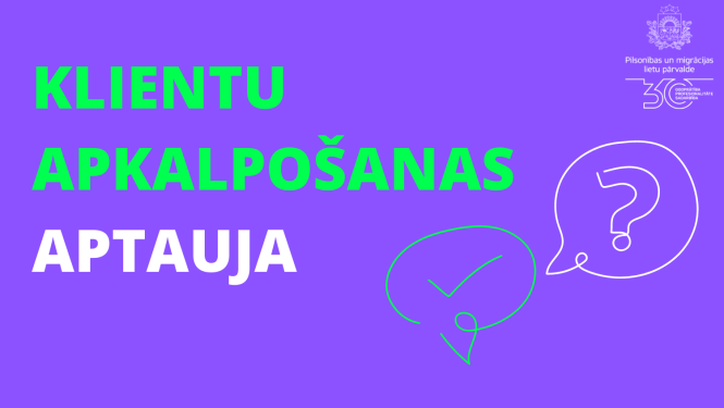 Uzraksts uz gaiši violeta fona "Klientu apkalpošanas aptauja"