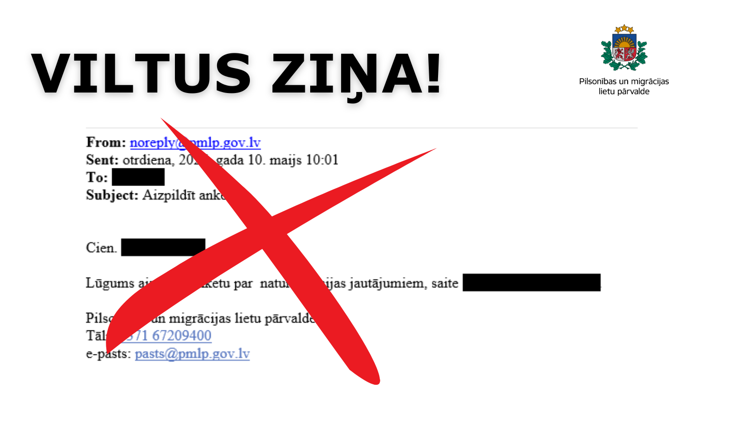 Piemērs, kā izskatās viltus ziņa