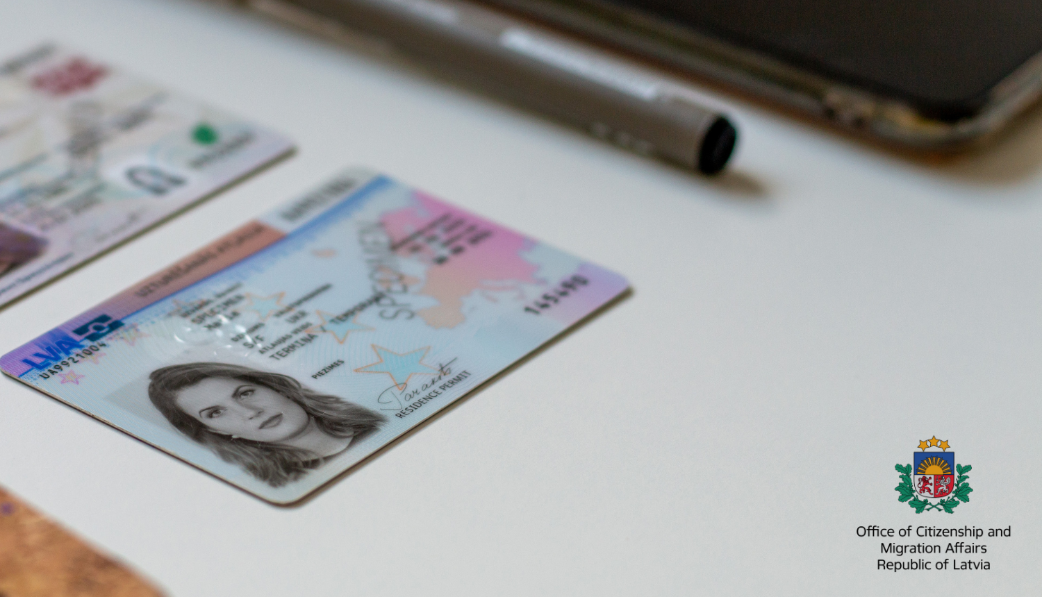 Residence permit card on a table