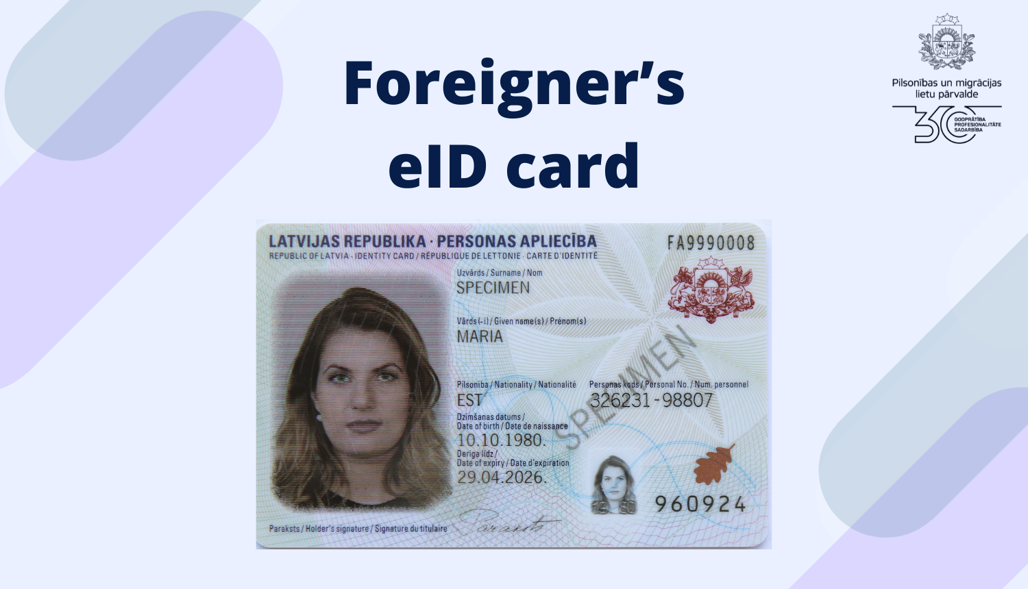 Text Foreigner's eID card and picture of Foreigner's eID card
