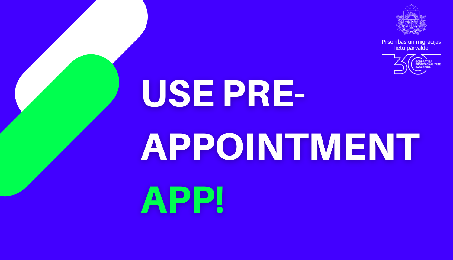 Text on bright blue bacjground: "Use pre-appointment app!"